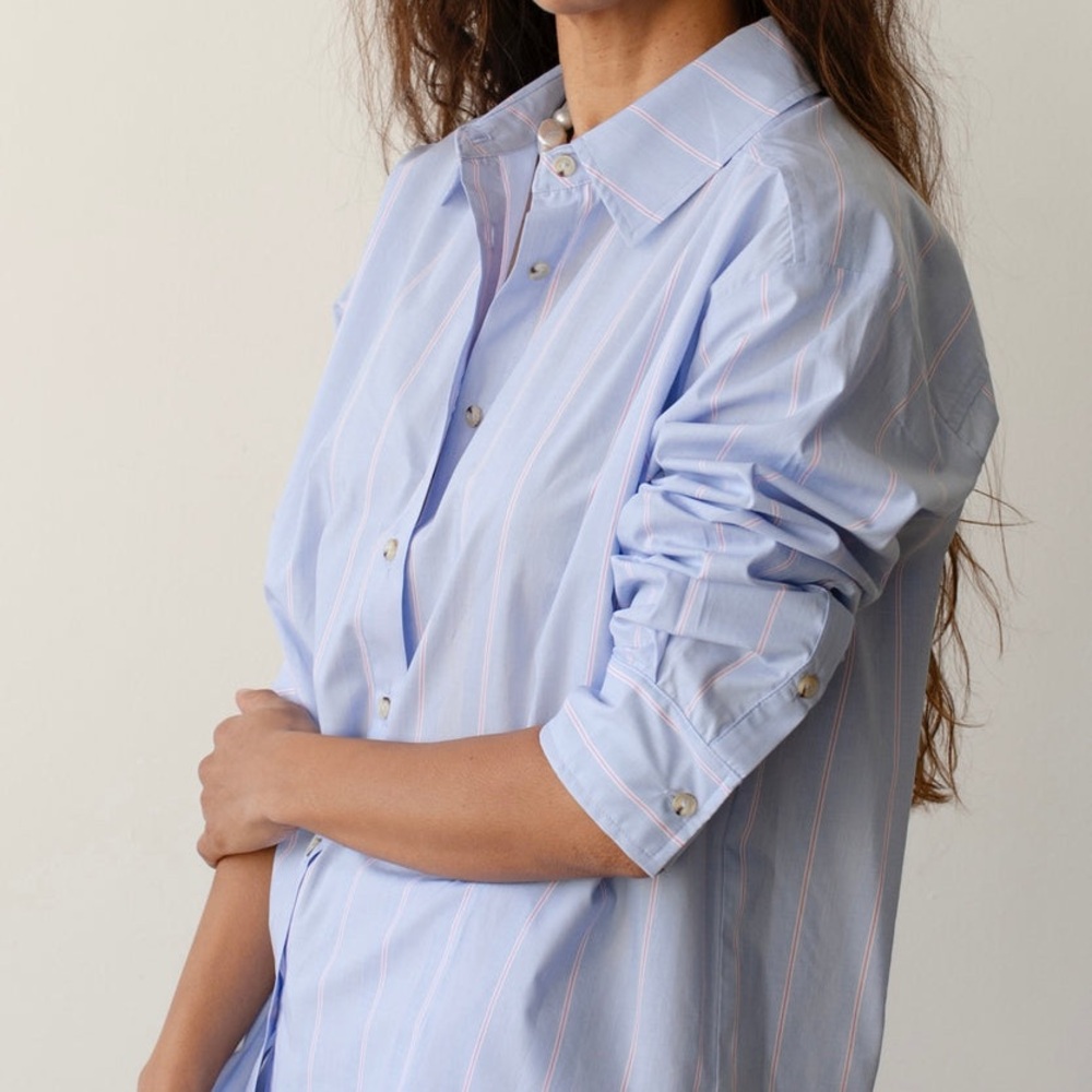 Donni Pop Button Down - Tomato Pinstripe